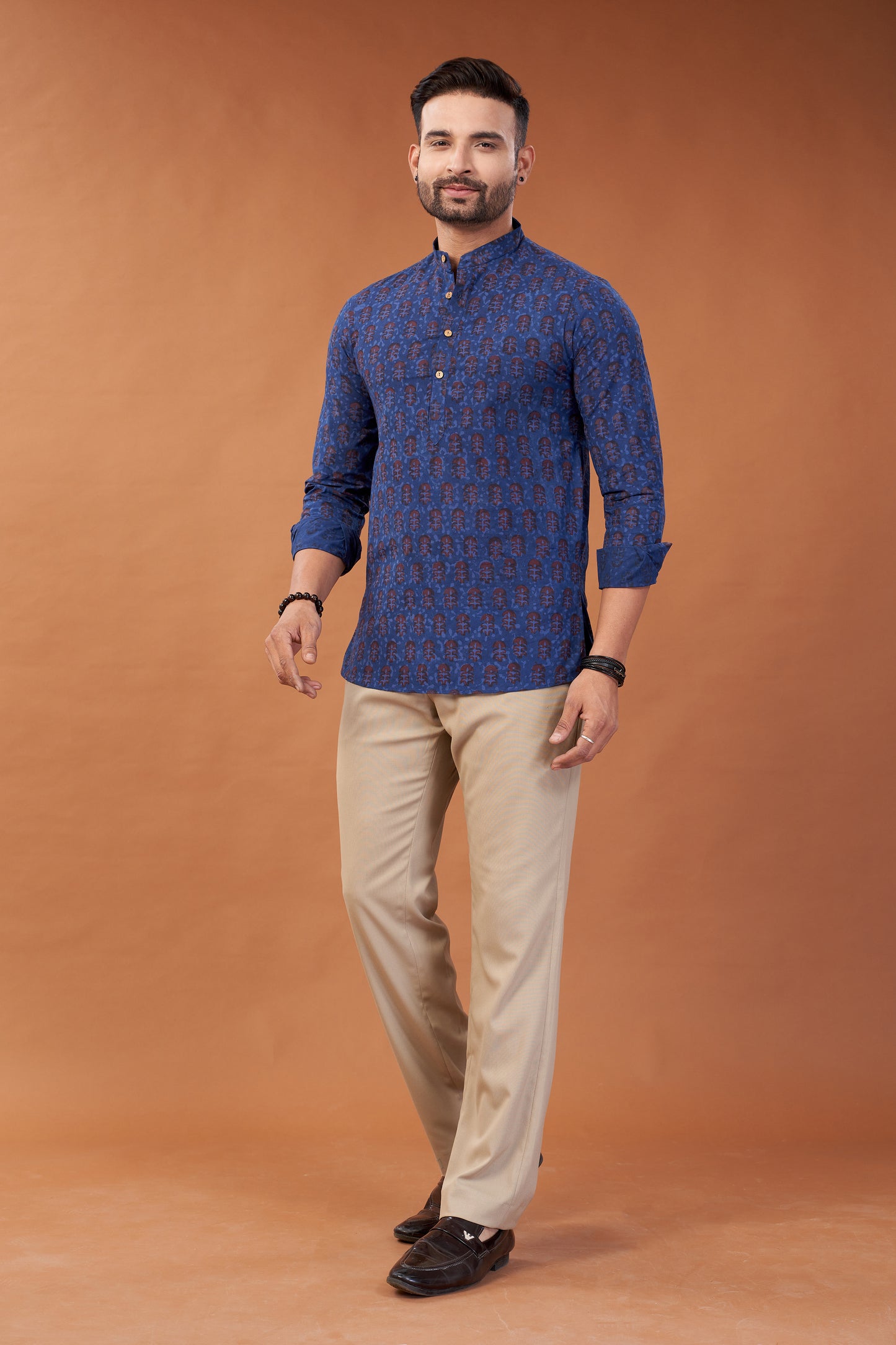 Ajrakh Dark Blue Kurta Shirt - Dedhia House