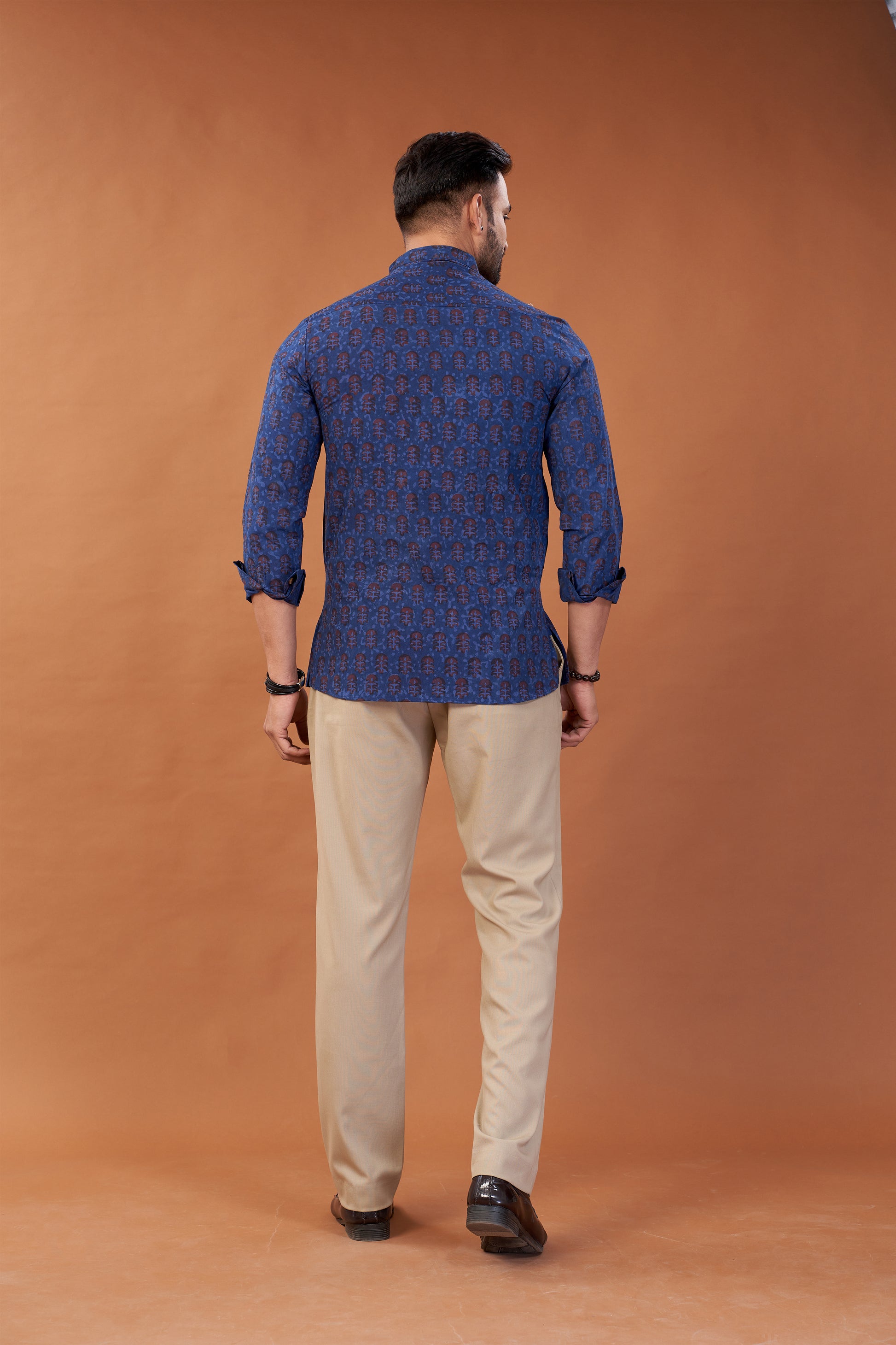 Ajrakh Dark Blue Kurta Shirt - Dedhia House