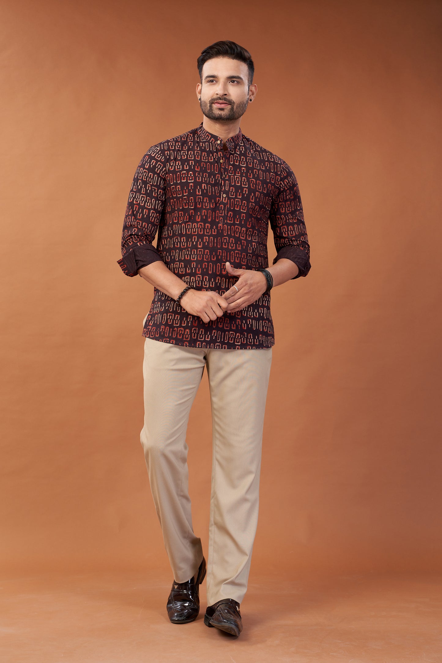 Ajrakh Dark Maroon Kurta Shirt - Dedhia House