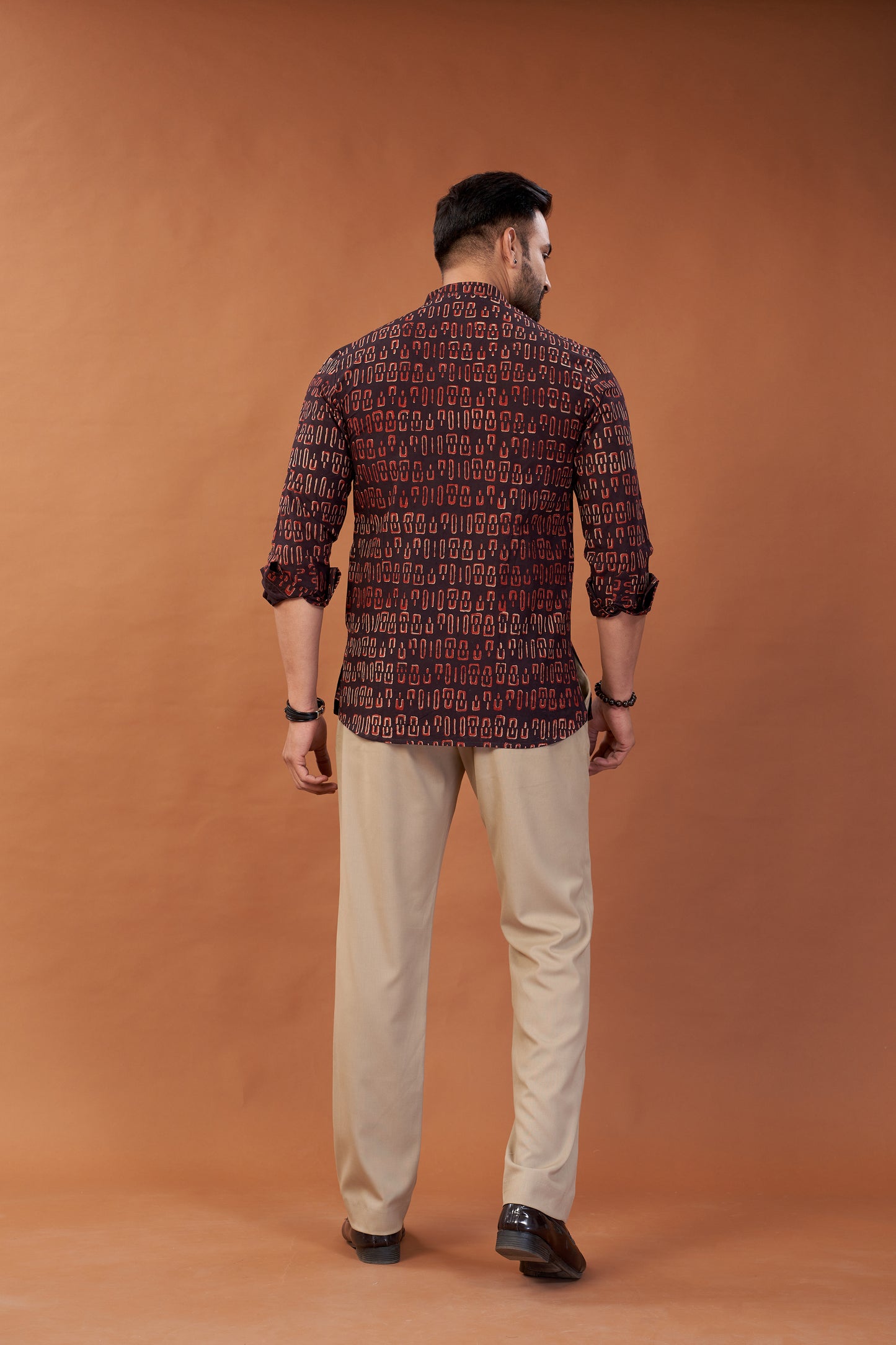Ajrakh Dark Maroon Kurta Shirt - Dedhia House