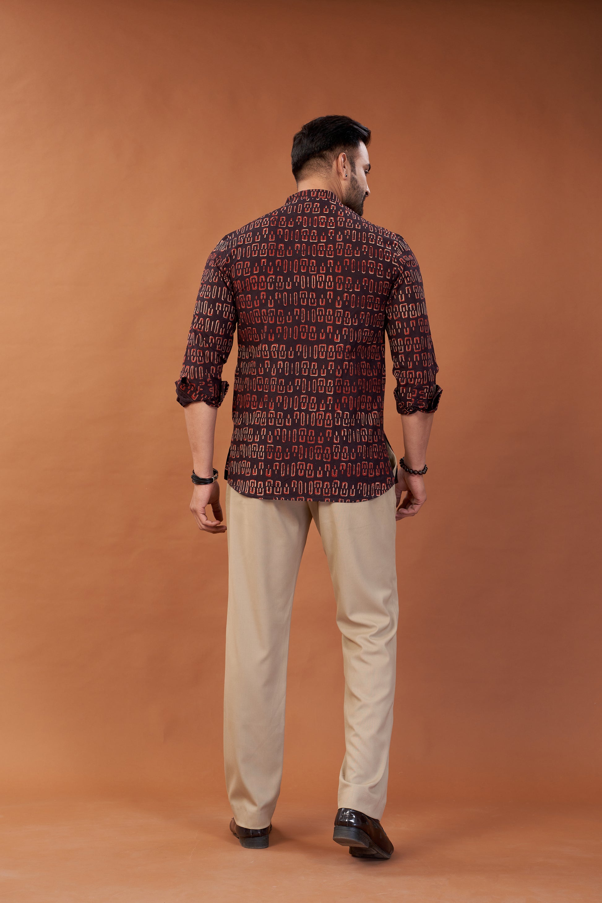 Ajrakh Dark Maroon Kurta Shirt - Dedhia House