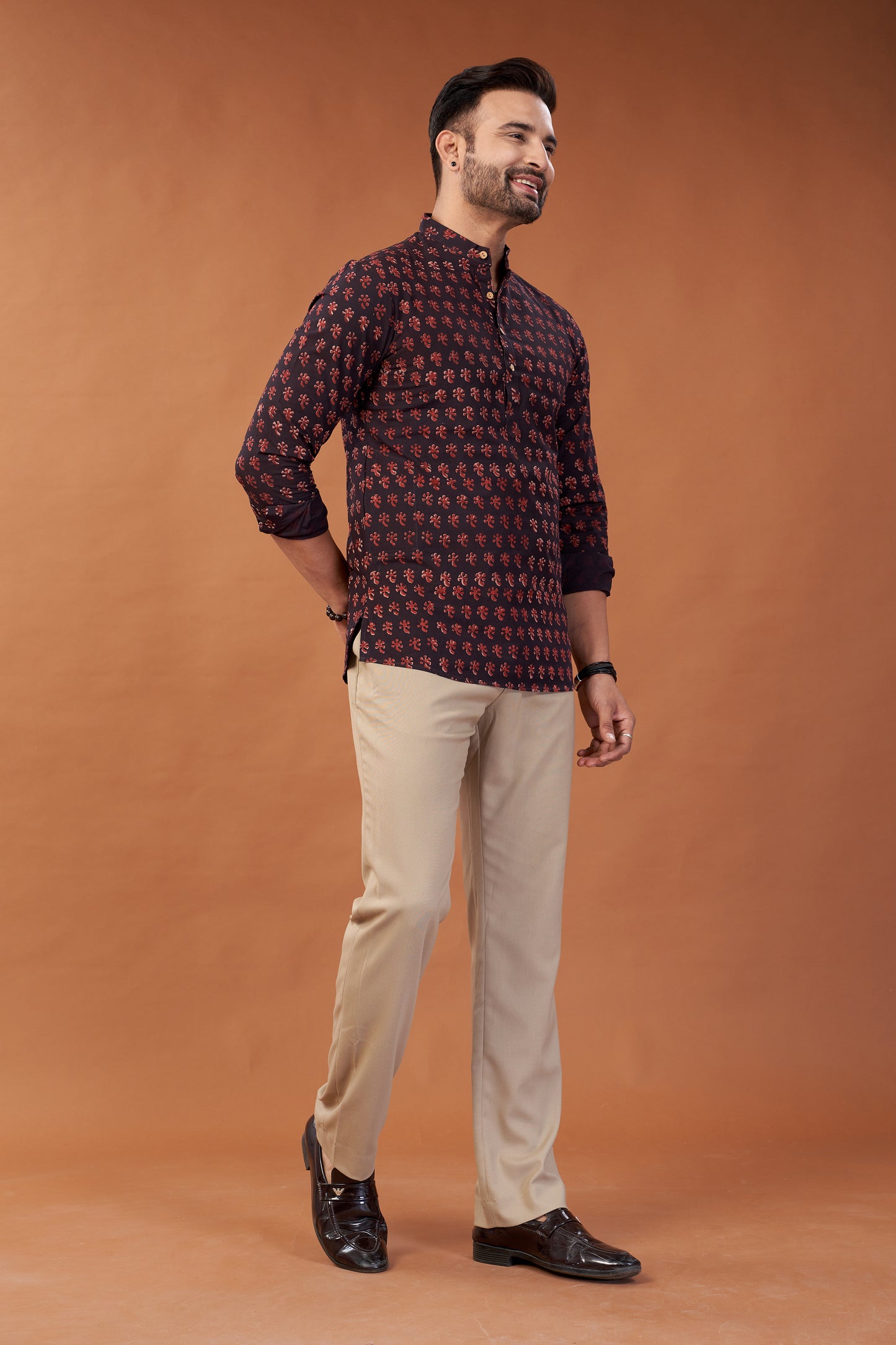 Ajrakh Maroon Kurta Shirt - Dedhia House
