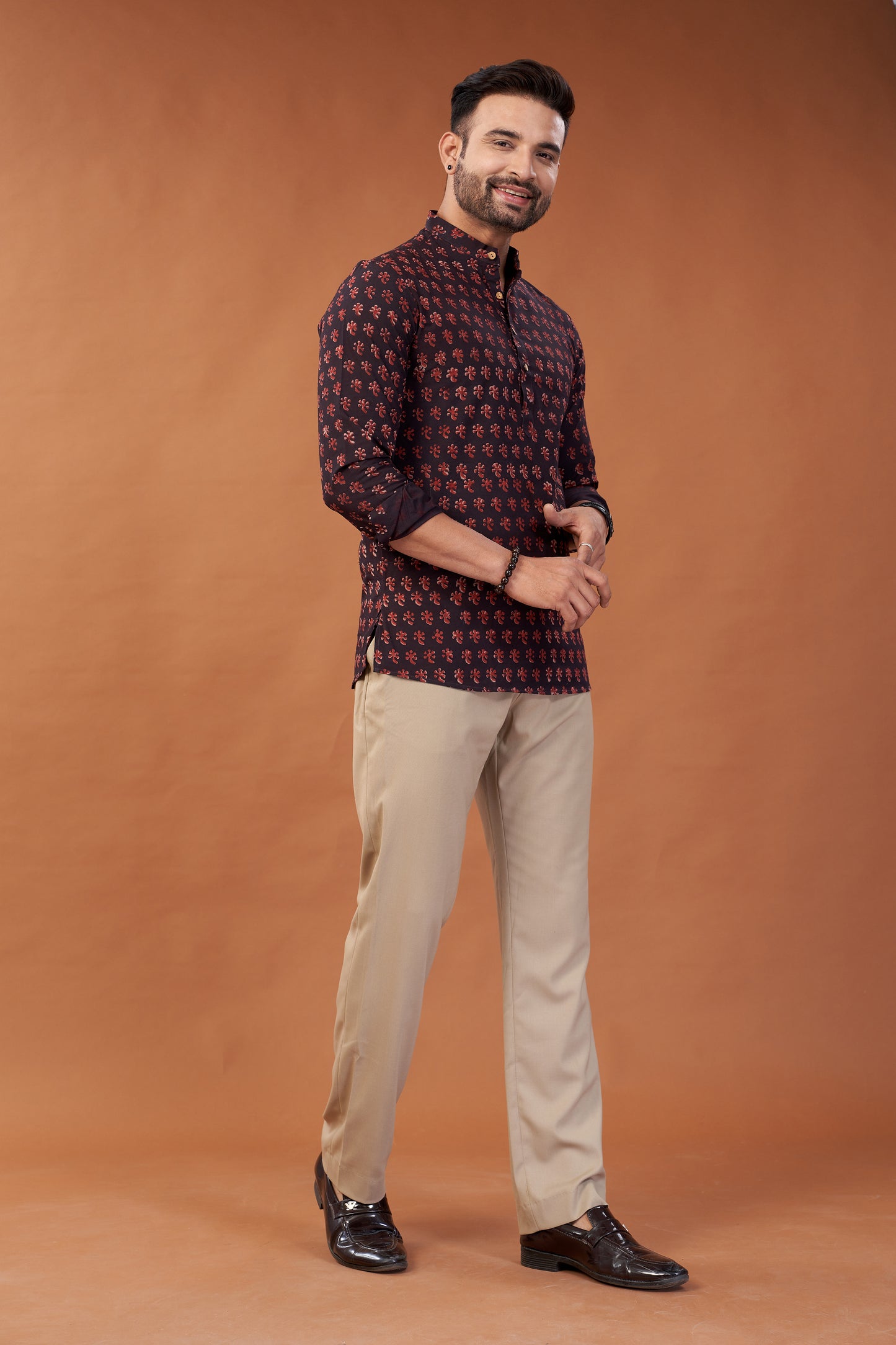 Ajrakh Maroon Kurta Shirt - Dedhia House