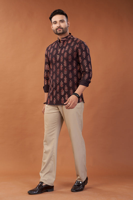 Ajrakh Maroon Kurta Shirt - Dedhia House