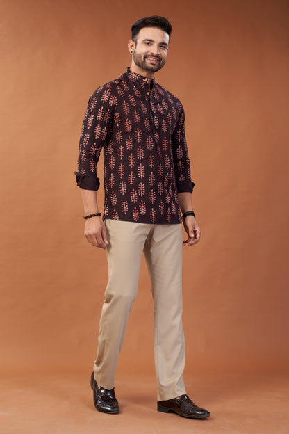 Ajrakh Maroon Kurta Shirt - Dedhia House