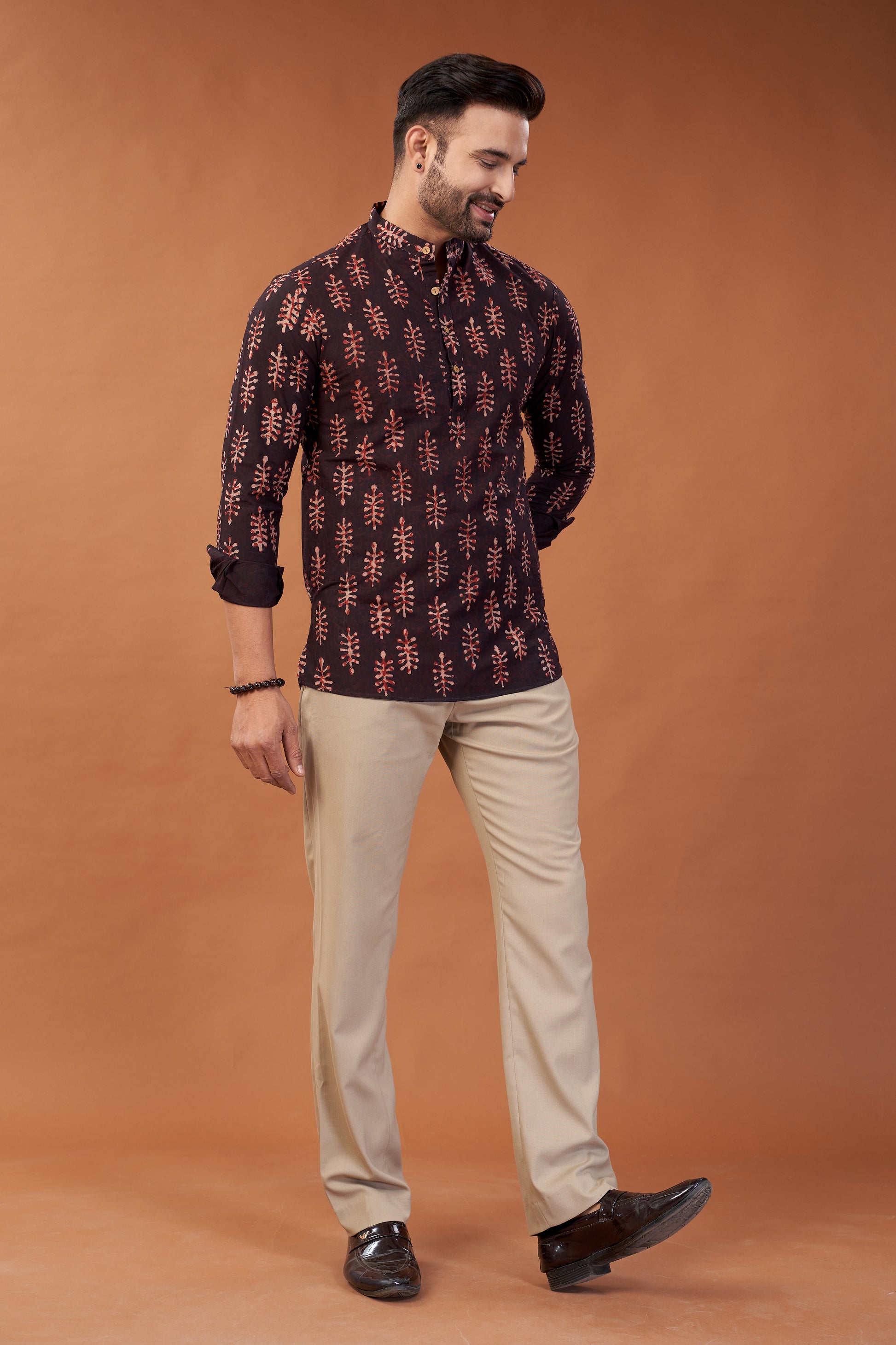Ajrakh Maroon Kurta Shirt - Dedhia House