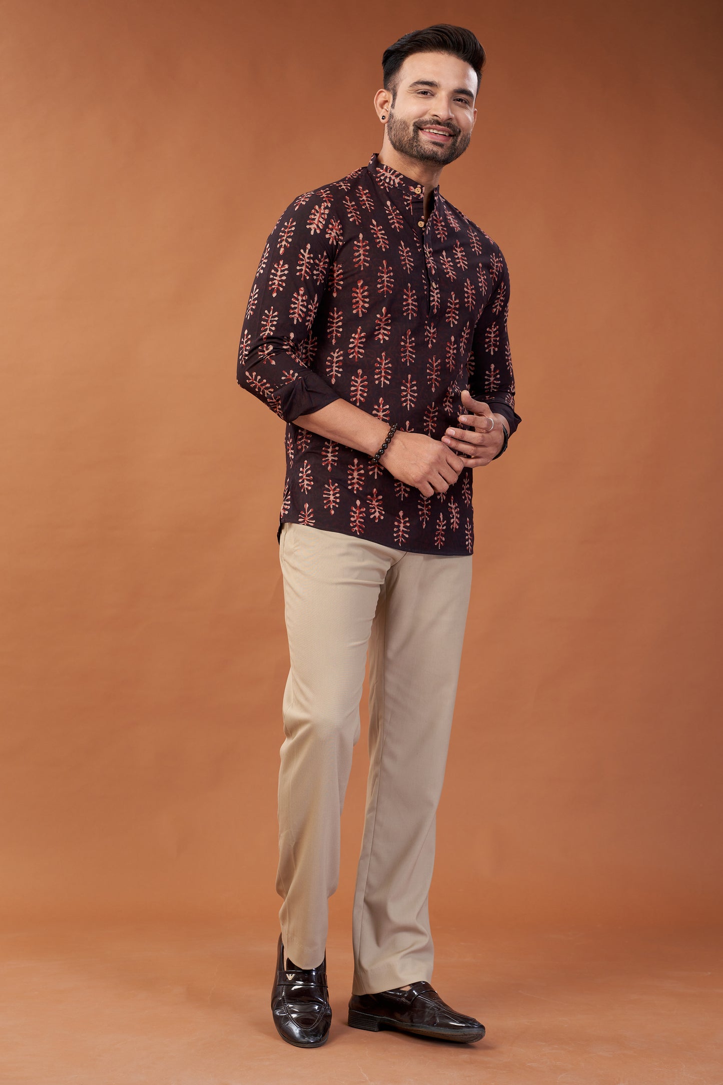 Ajrakh Maroon Kurta Shirt - Dedhia House