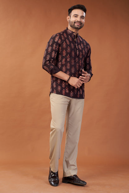 Ajrakh Maroon Kurta Shirt - Dedhia House