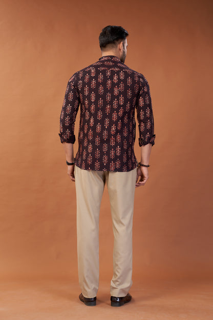 Ajrakh Maroon Kurta Shirt - Dedhia House