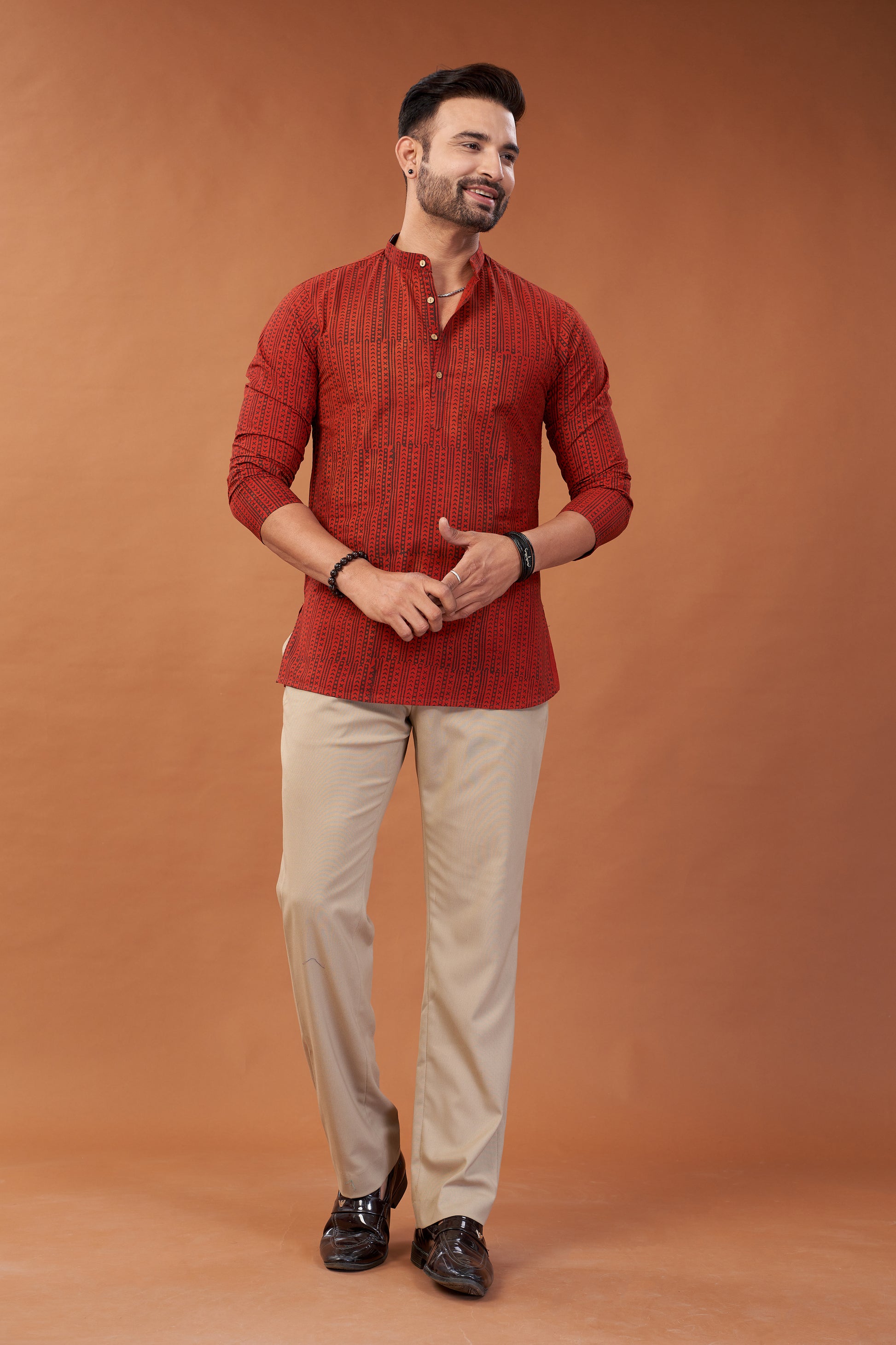 Ajrakh Red Kurta Shirt - Dedhia House