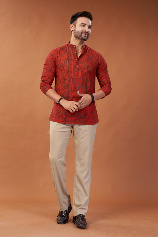 Ajrakh Red Kurta Shirt - Dedhia House