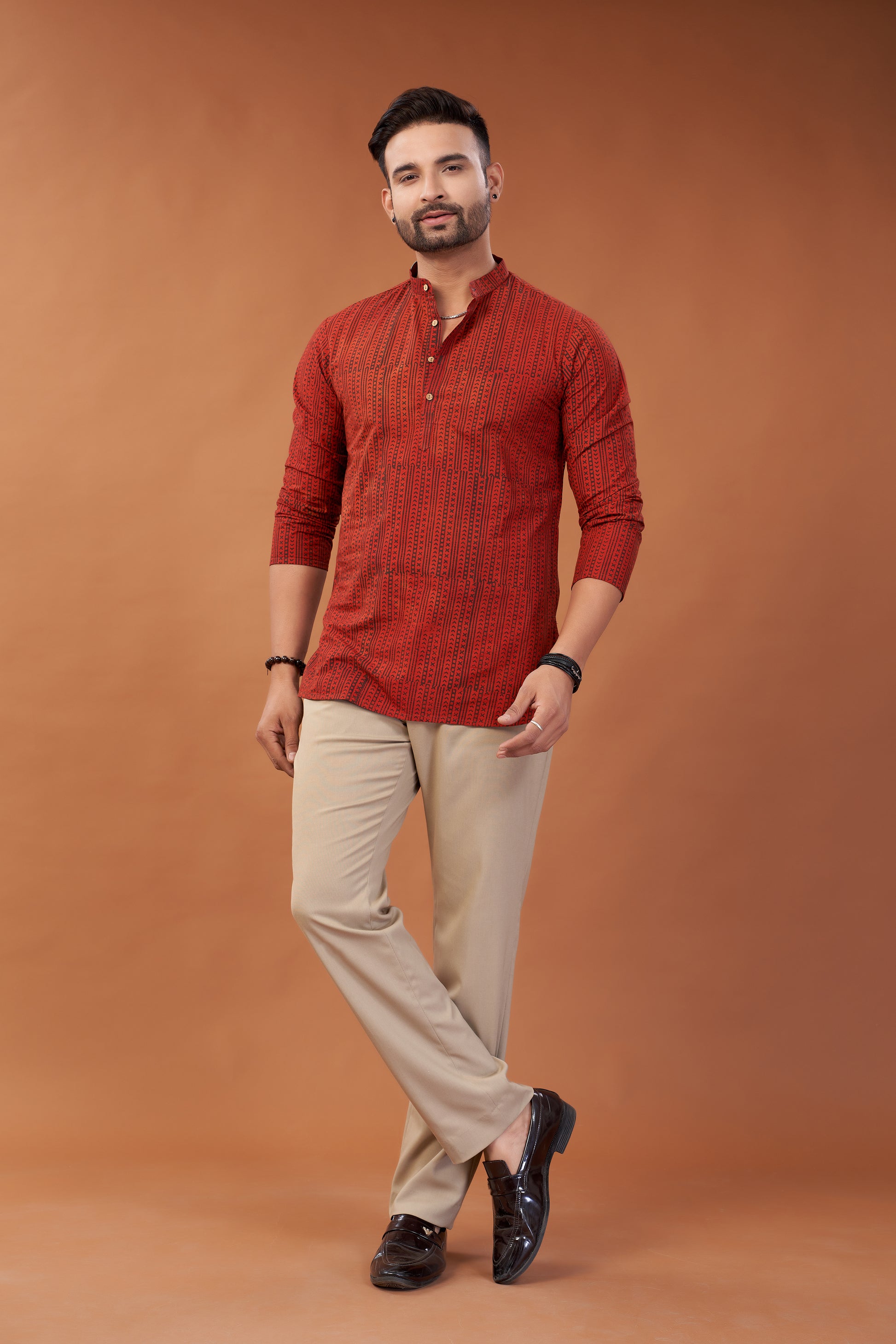 Ajrakh Red Kurta Shirt - Dedhia House