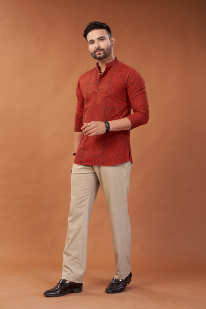 Ajrakh Red Kurta Shirt - Dedhia House