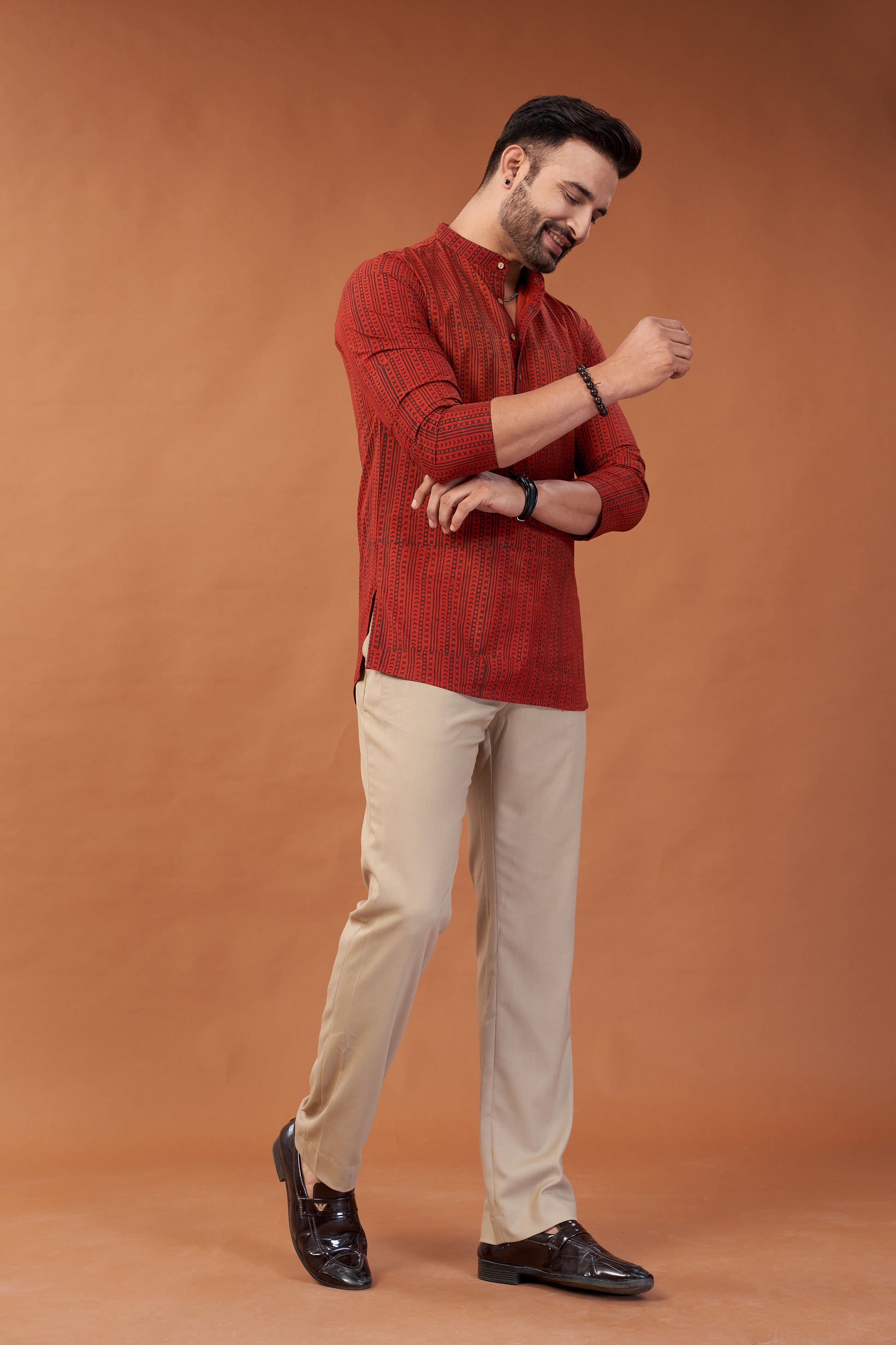 Ajrakh Red Kurta Shirt - Dedhia House