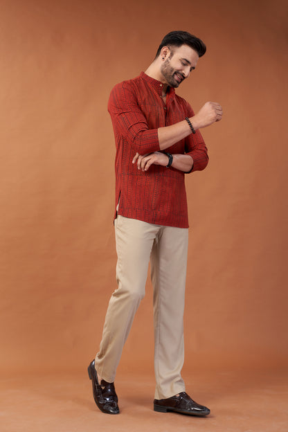 Ajrakh Red Kurta Shirt - Dedhia House