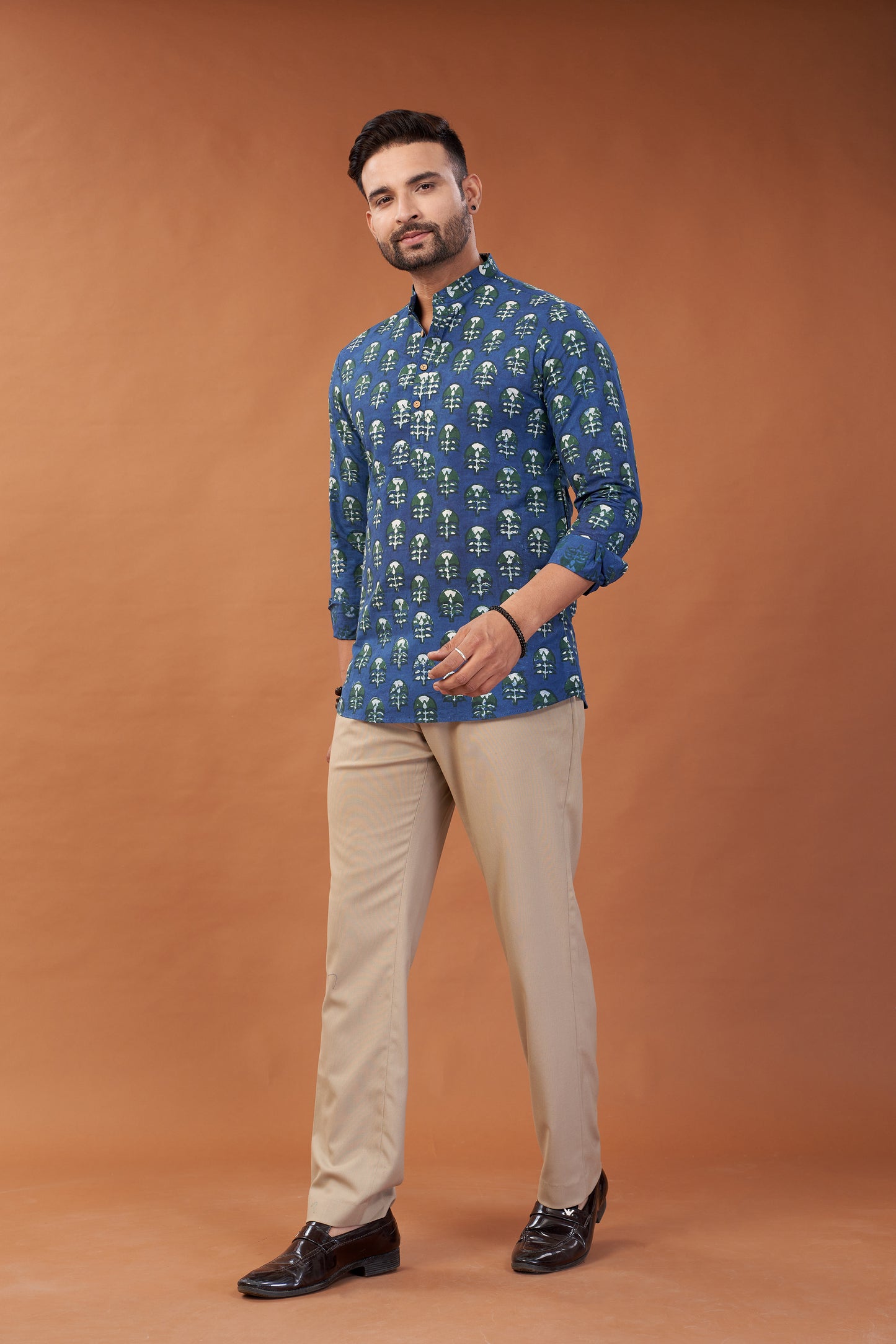 Ajrakh Blue Abstract Kurta Shirt - Dedhia House