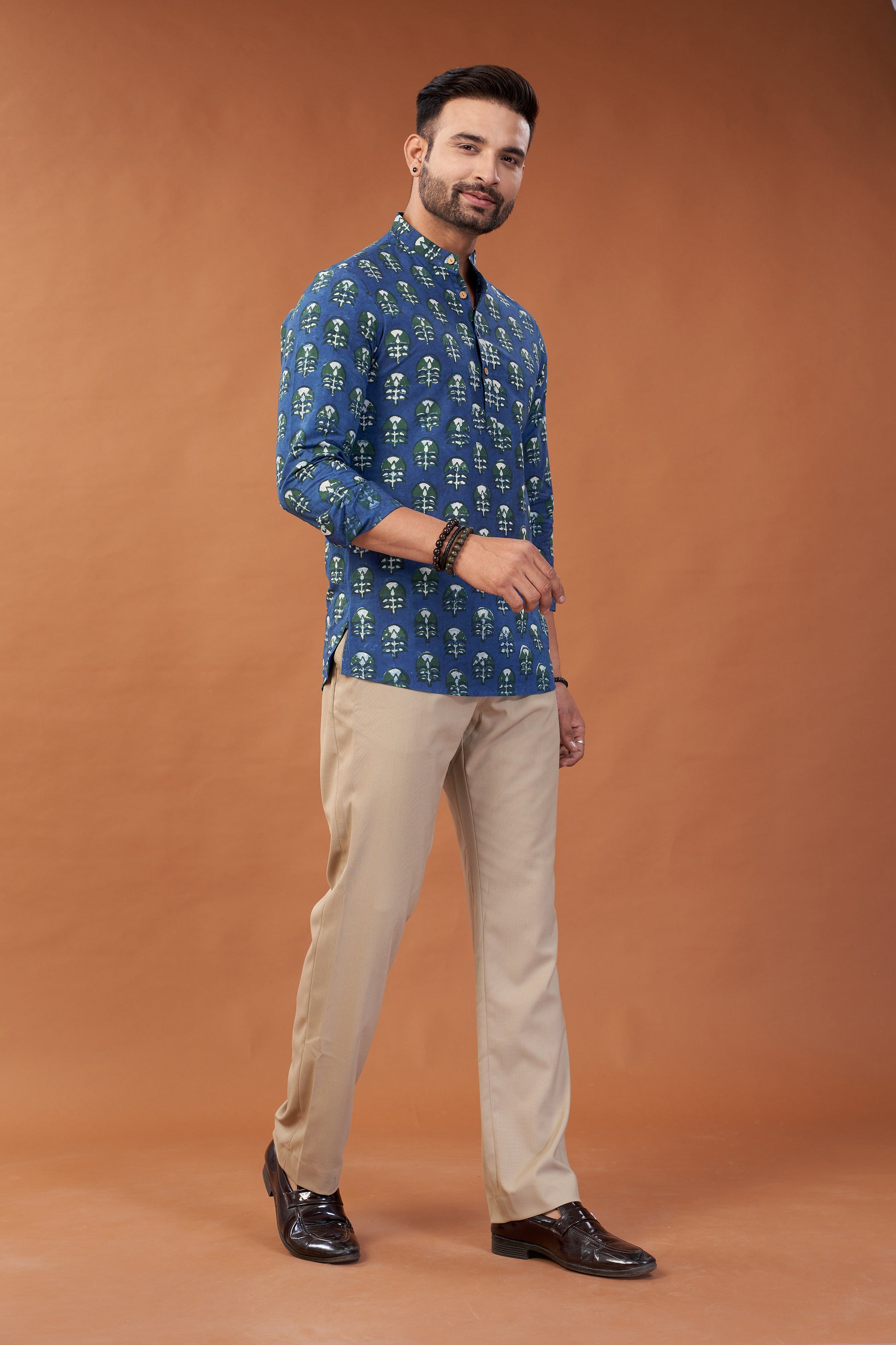 Ajrakh Blue Abstract Kurta Shirt - Dedhia House
