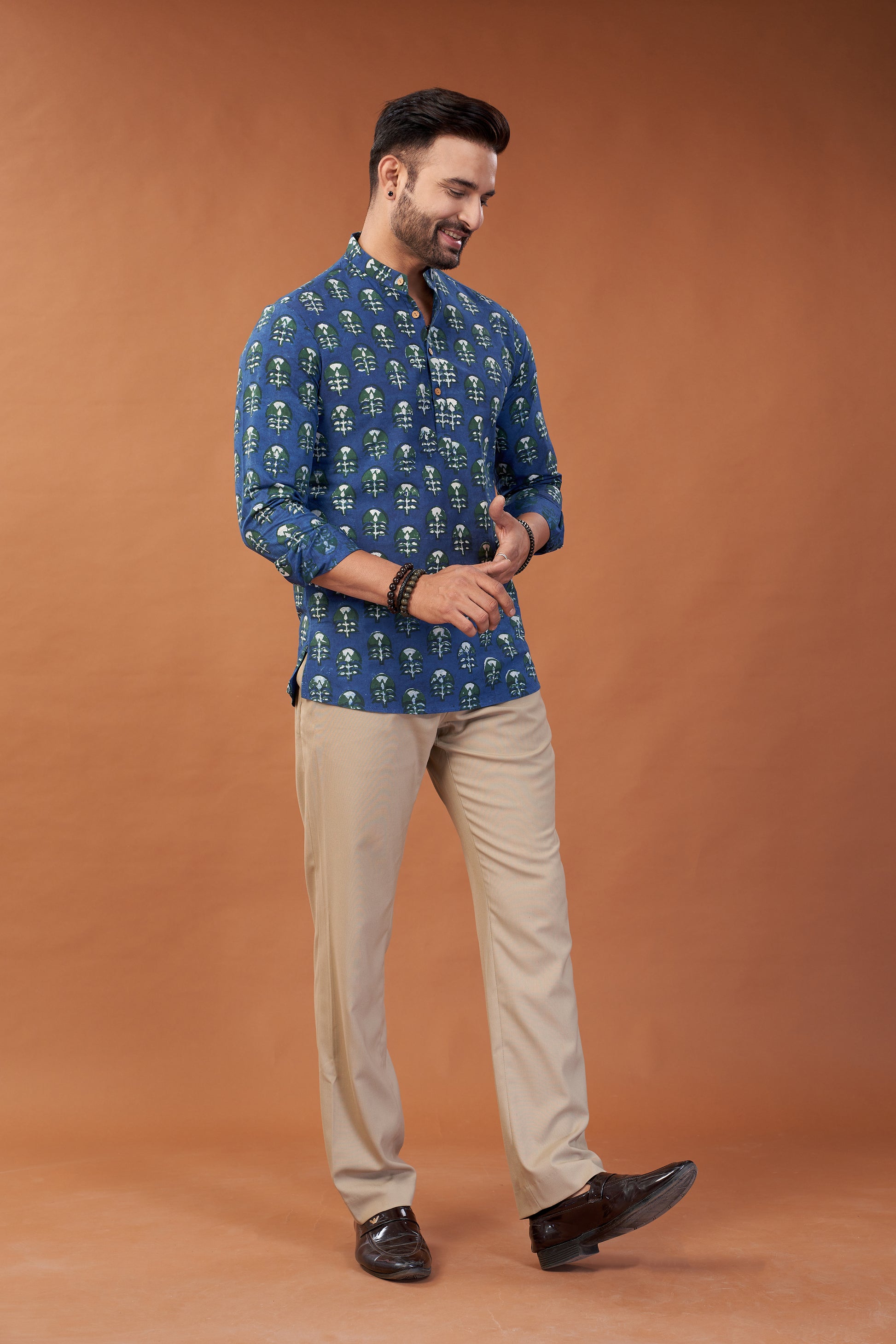 Ajrakh Blue Abstract Kurta Shirt - Dedhia House