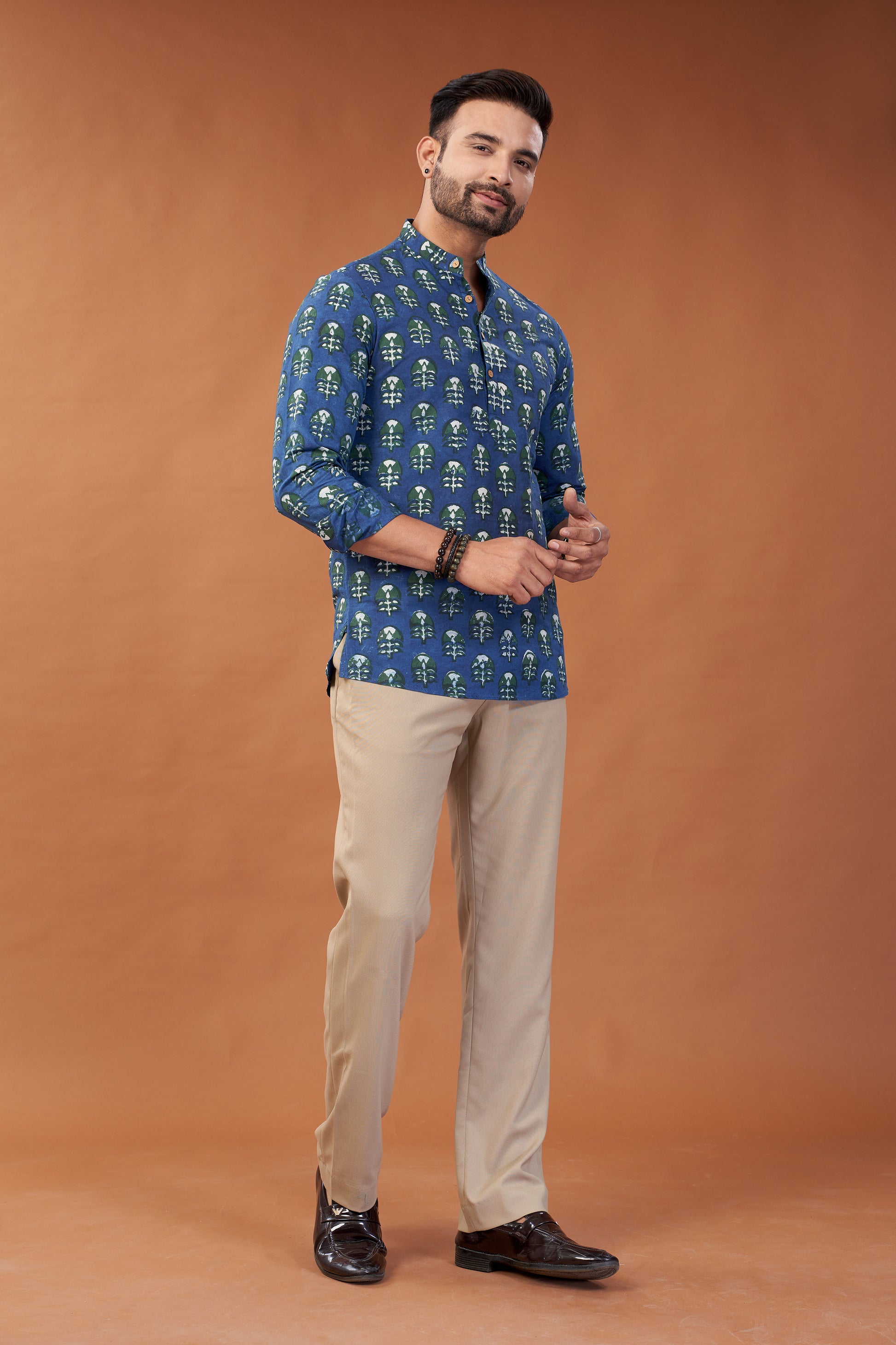 Ajrakh Blue Abstract Kurta Shirt - Dedhia House