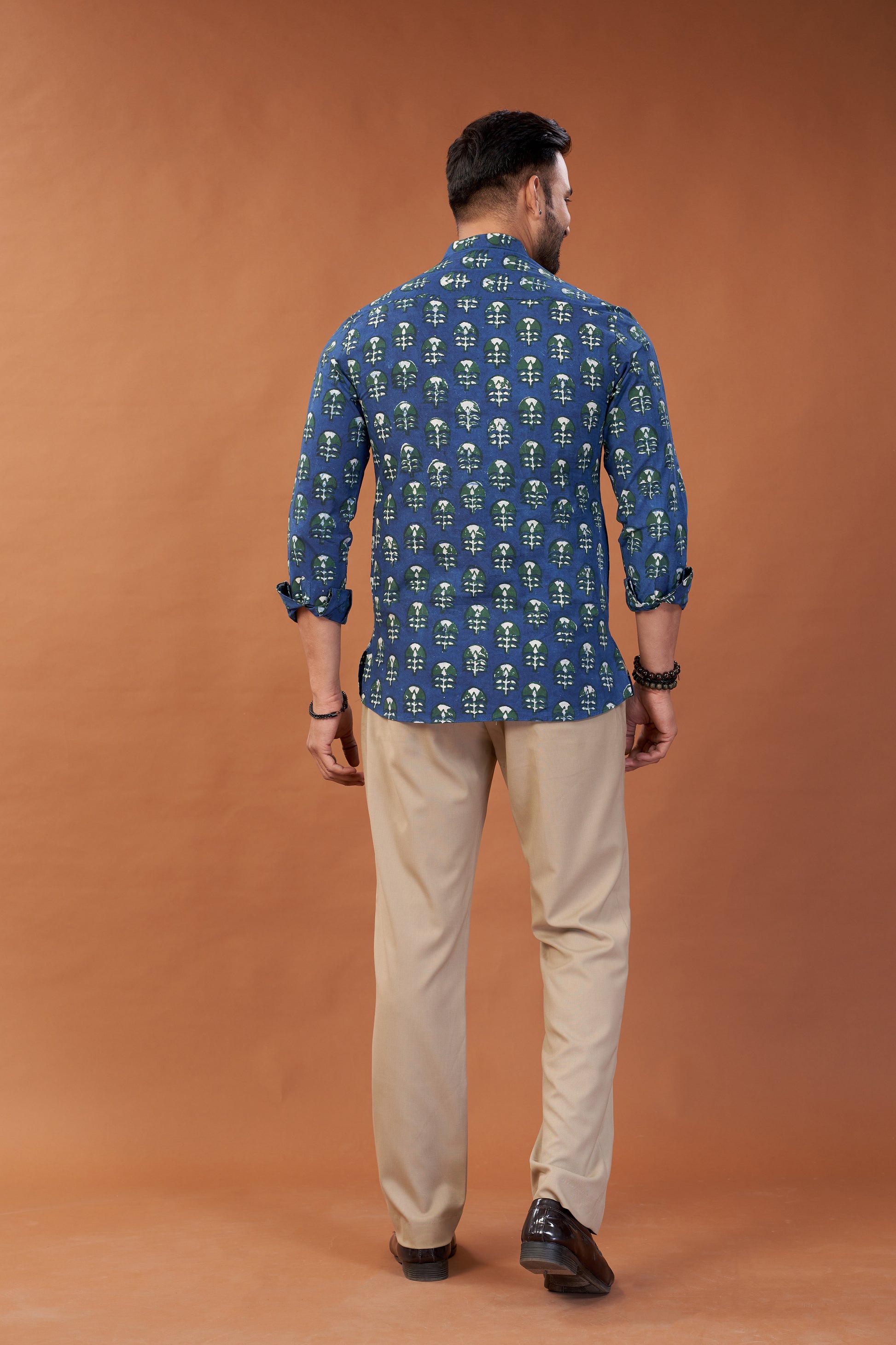 Ajrakh Blue Abstract Kurta Shirt - Dedhia House