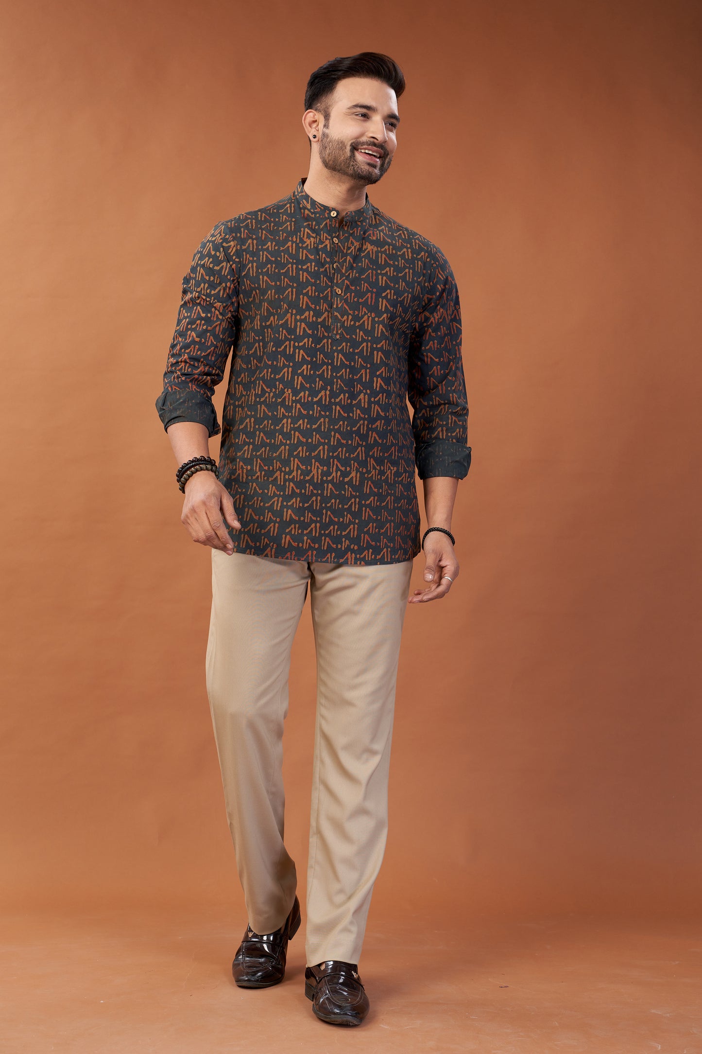Ajrakh Dark Green Kurta Shirt - Dedhia House