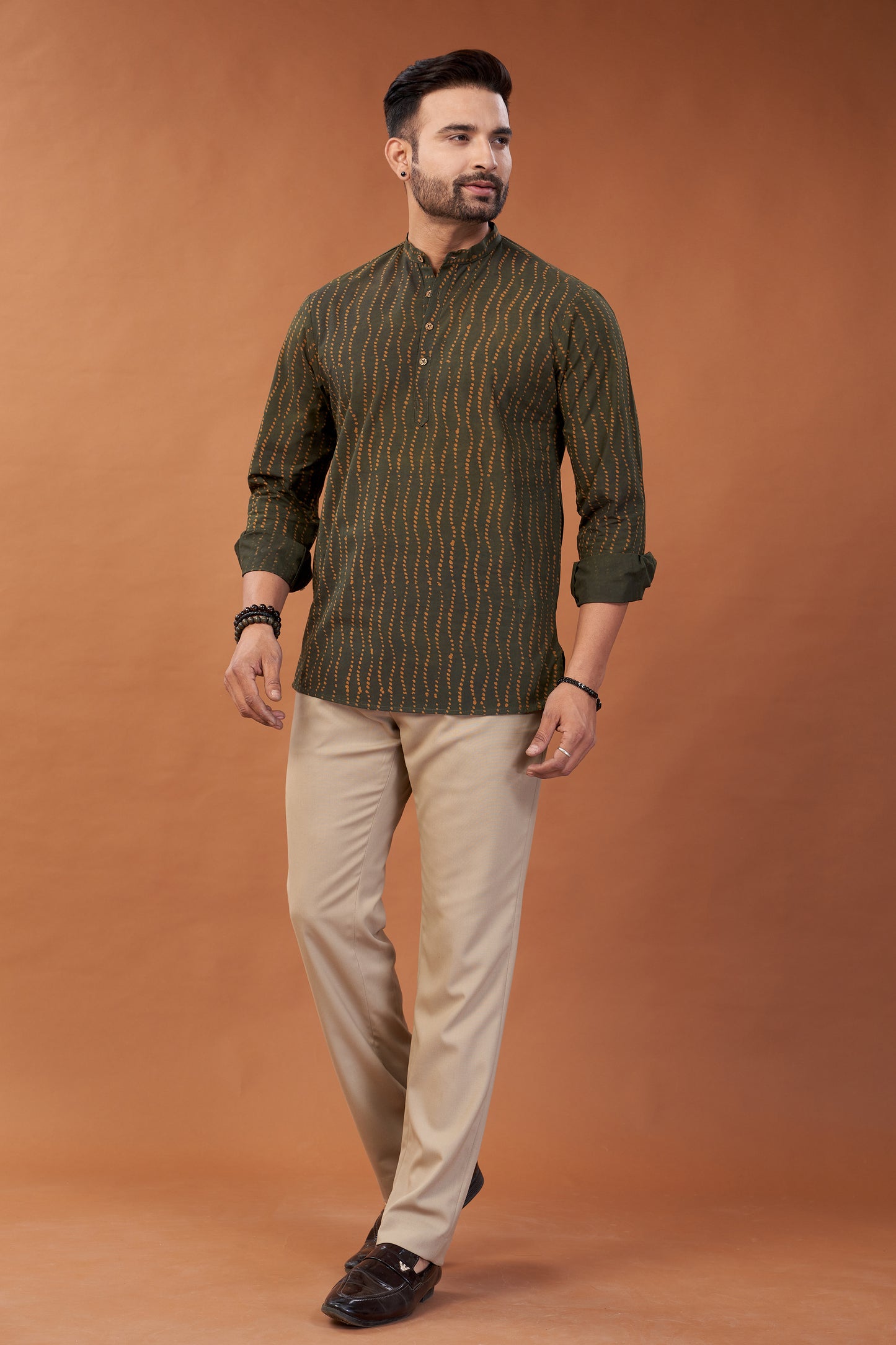 Ajrakh Dark Green Kurta Shirt - Dedhia House