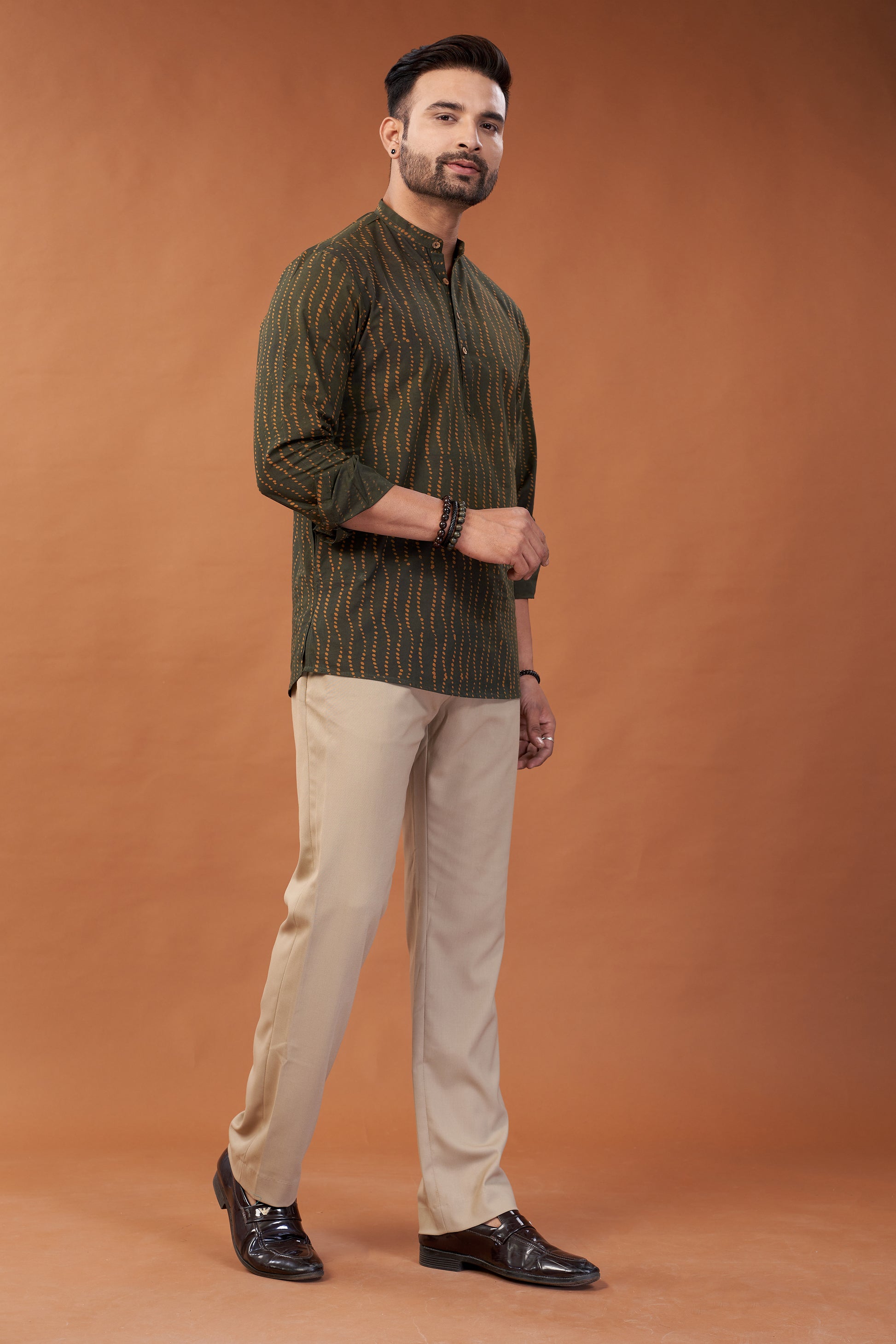 Ajrakh Dark Green Kurta Shirt - Dedhia House