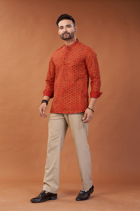 Ajrakh Red Kurta Shirt - Dedhia House