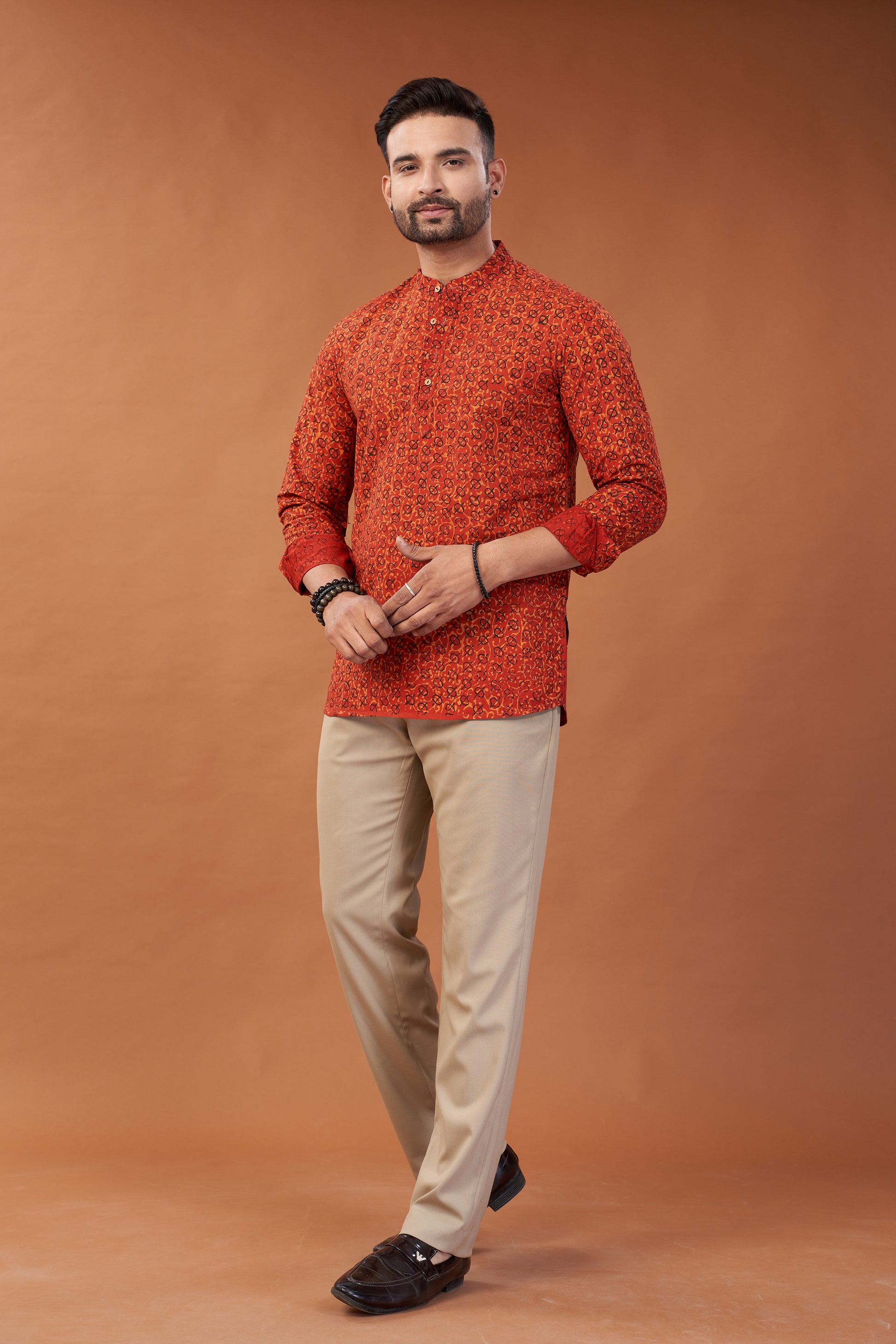 Ajrakh Red Kurta Shirt - Dedhia House