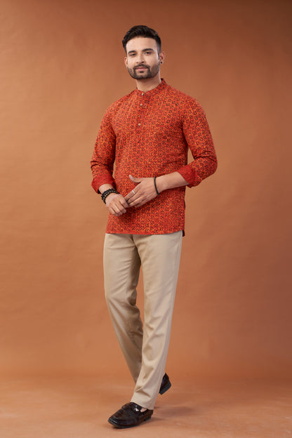 Ajrakh Red Kurta Shirt - Dedhia House
