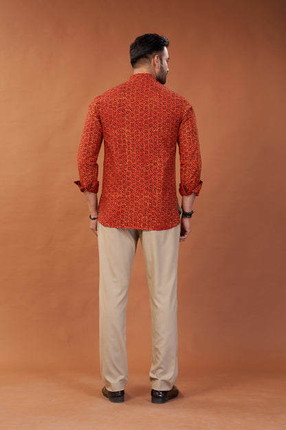 Ajrakh Red Kurta Shirt - Dedhia House