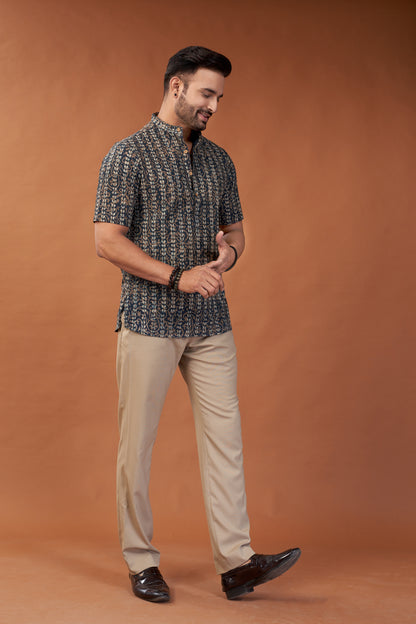Ajrakh Black Kurta T-shirt - Dedhia House