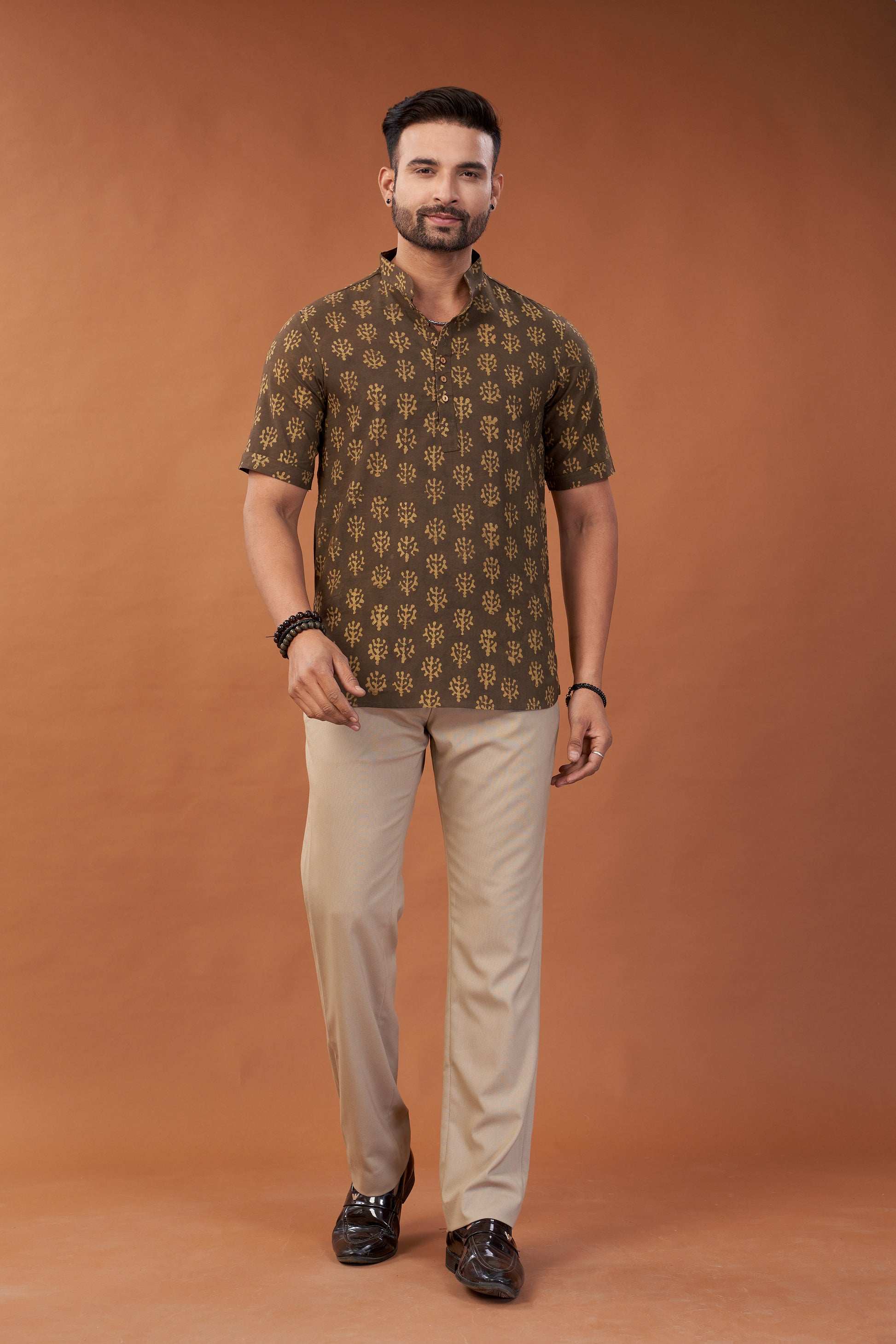 Ajrakh Brown Kurta T-shirt - Dedhia House