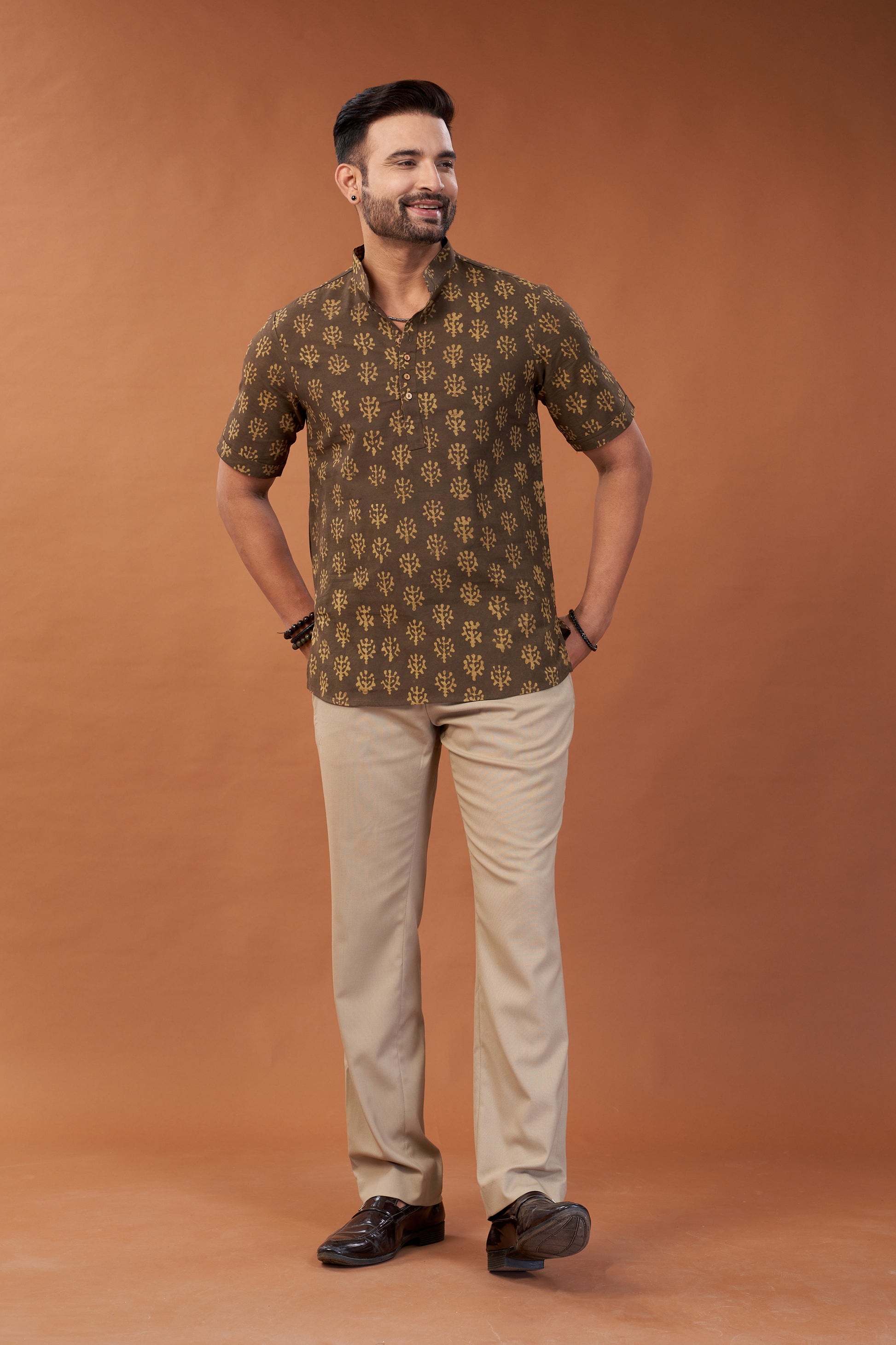 Ajrakh Brown Kurta T-shirt - Dedhia House