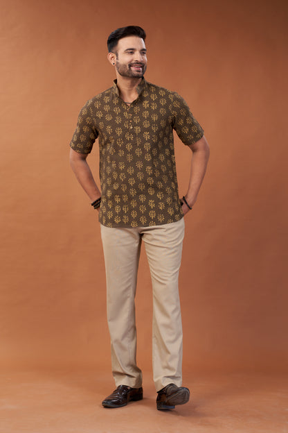 Ajrakh Brown Kurta T-shirt - Dedhia House