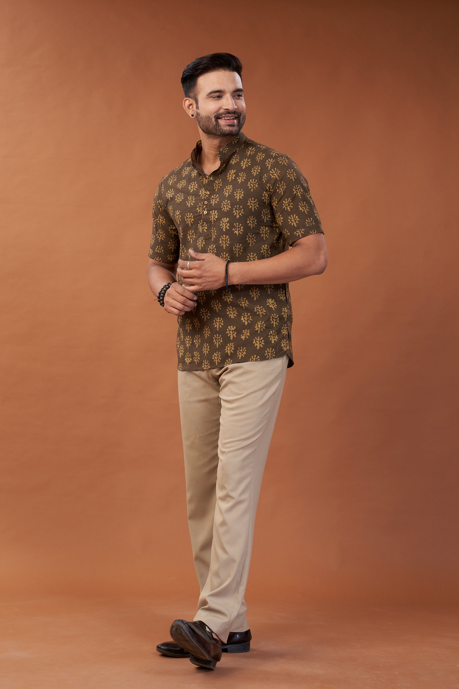 Ajrakh Brown Kurta T-shirt - Dedhia House
