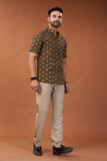 Ajrakh Brown Kurta T-shirt - Dedhia House