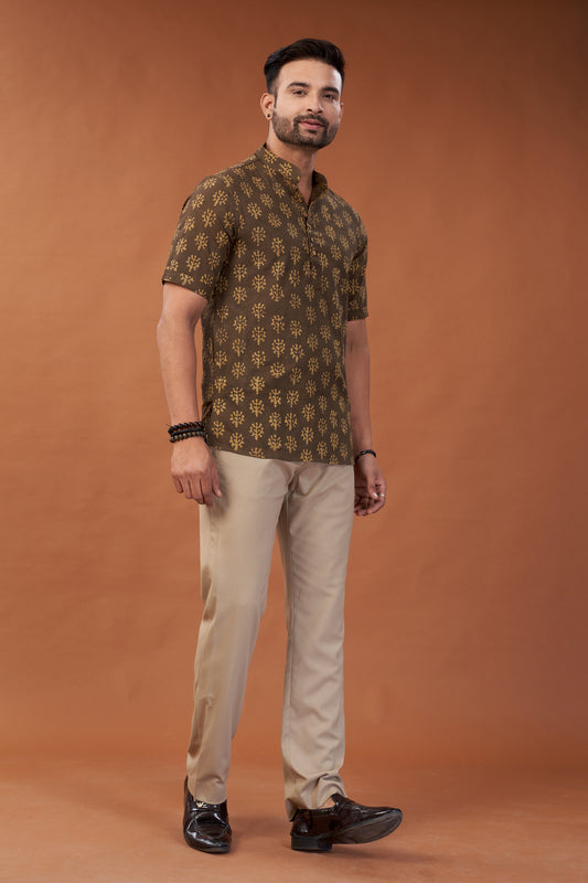 Ajrakh Brown Kurta T-shirt - Dedhia House