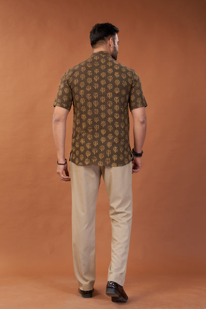 Ajrakh Brown Kurta T-shirt - Dedhia House