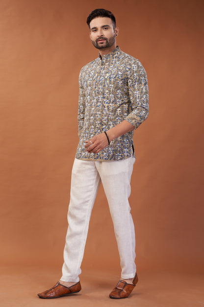 Ajrakh Beige Kurta Shirt - Dedhia House