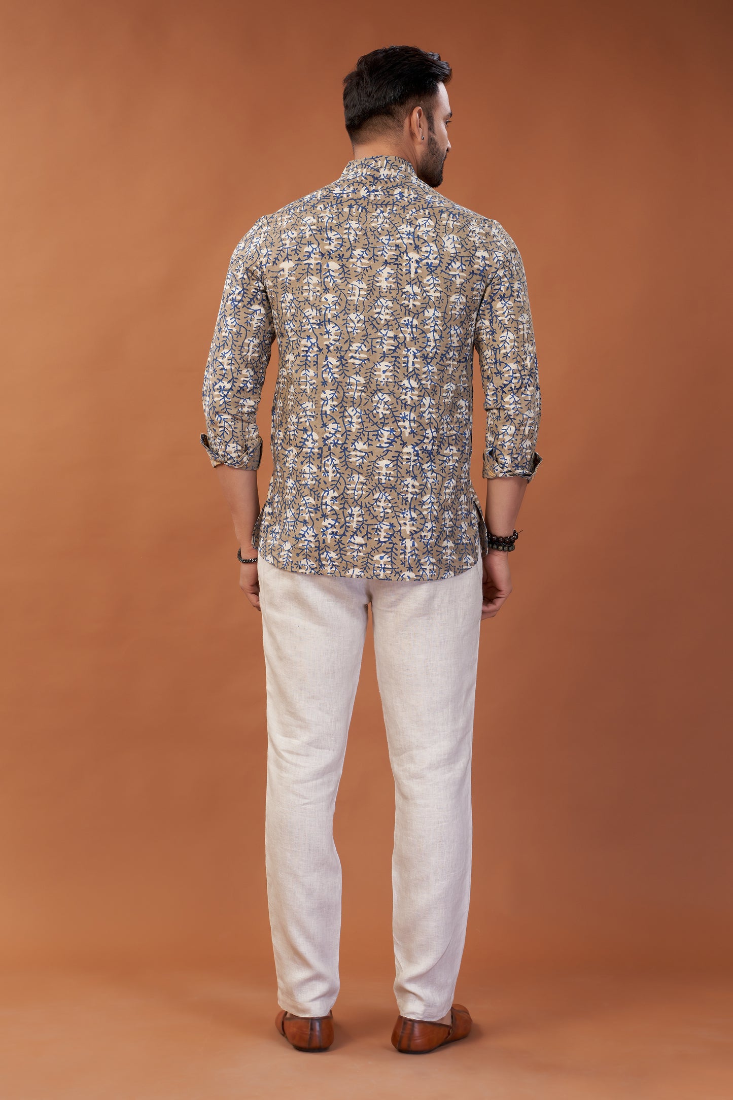 Ajrakh Beige Kurta Shirt - Dedhia House
