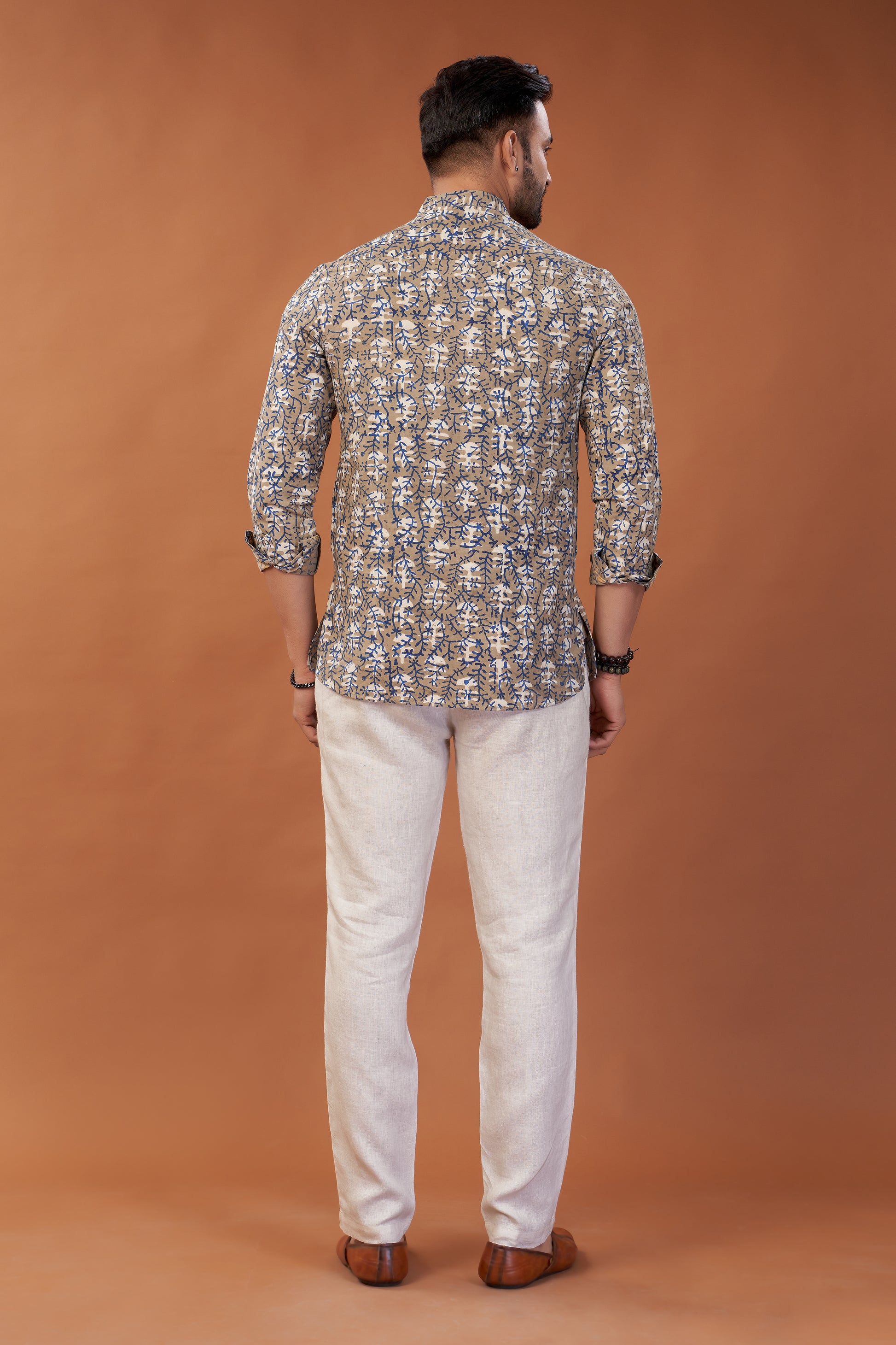 Ajrakh Beige Kurta Shirt - Dedhia House