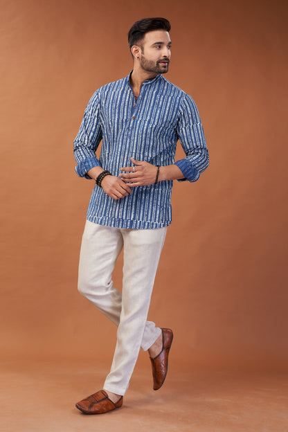 Ajrakh Blue Kurta Shirt - Dedhia House