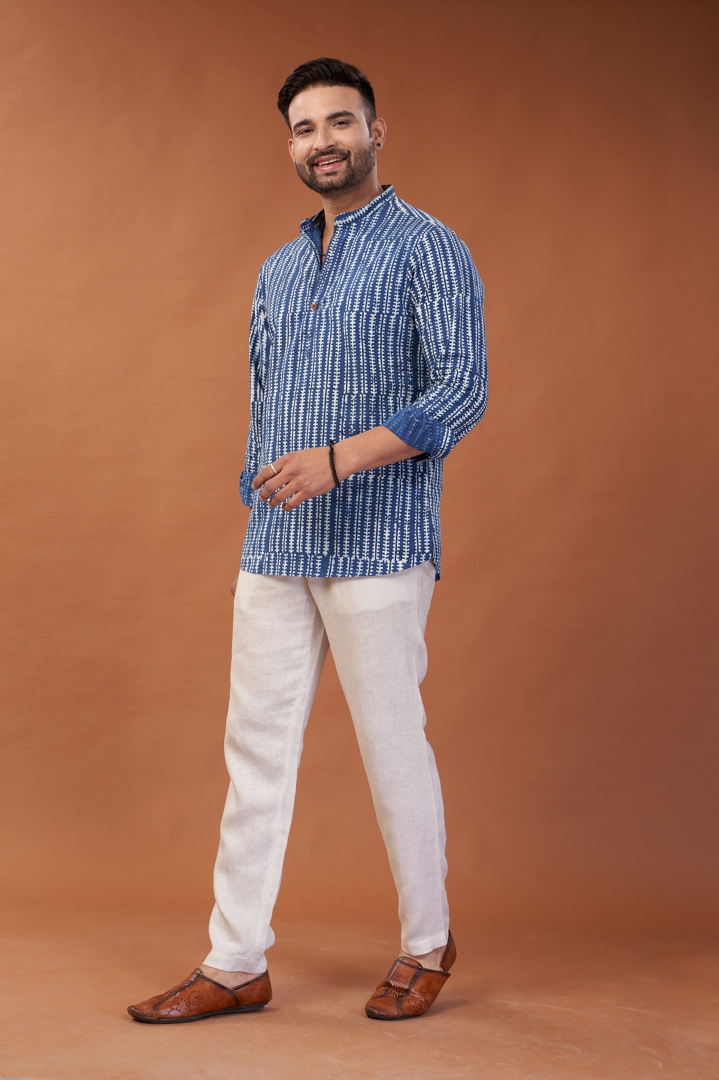 Ajrakh Blue Kurta Shirt - Dedhia House