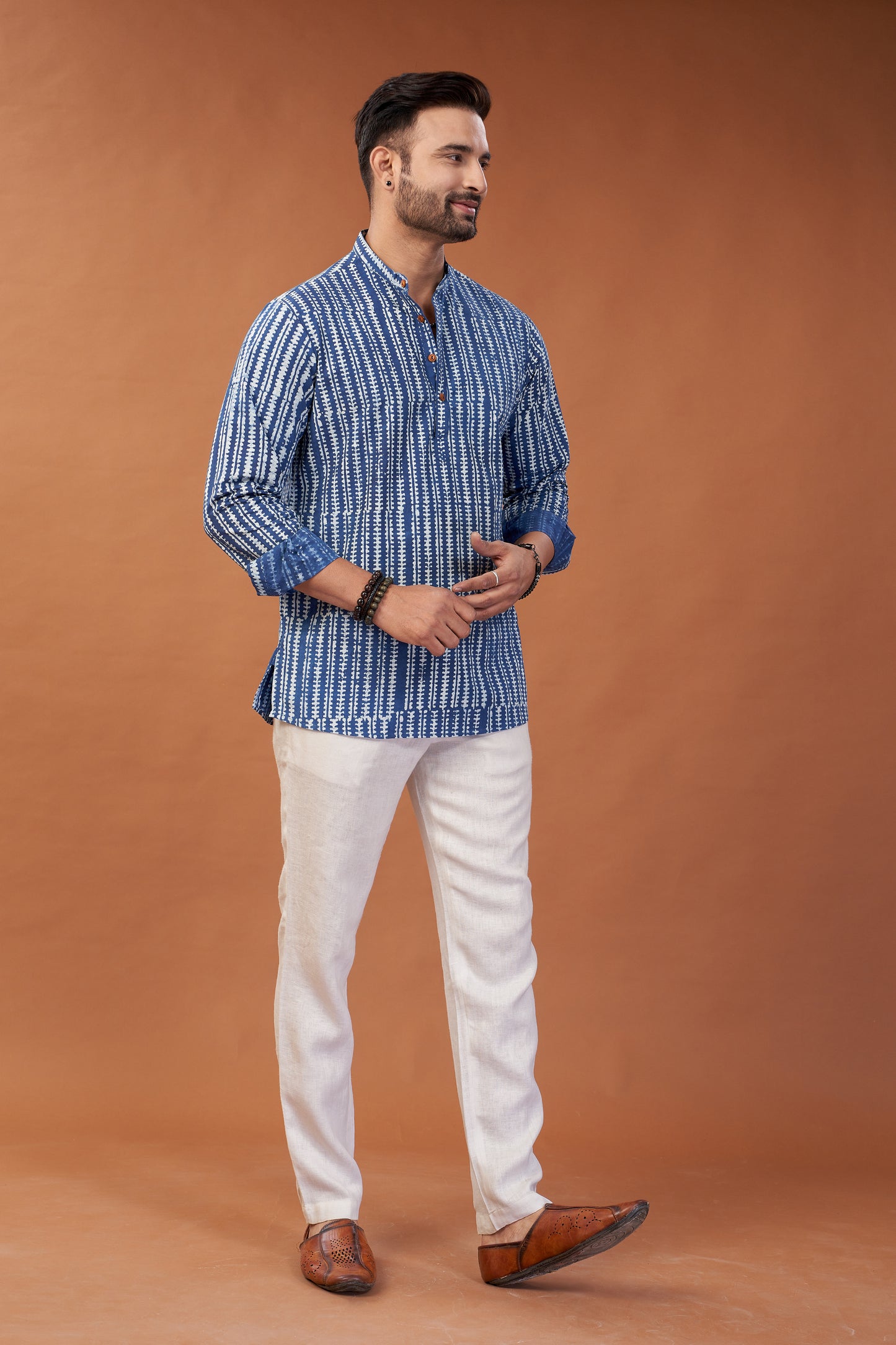 Ajrakh Blue Kurta Shirt - Dedhia House