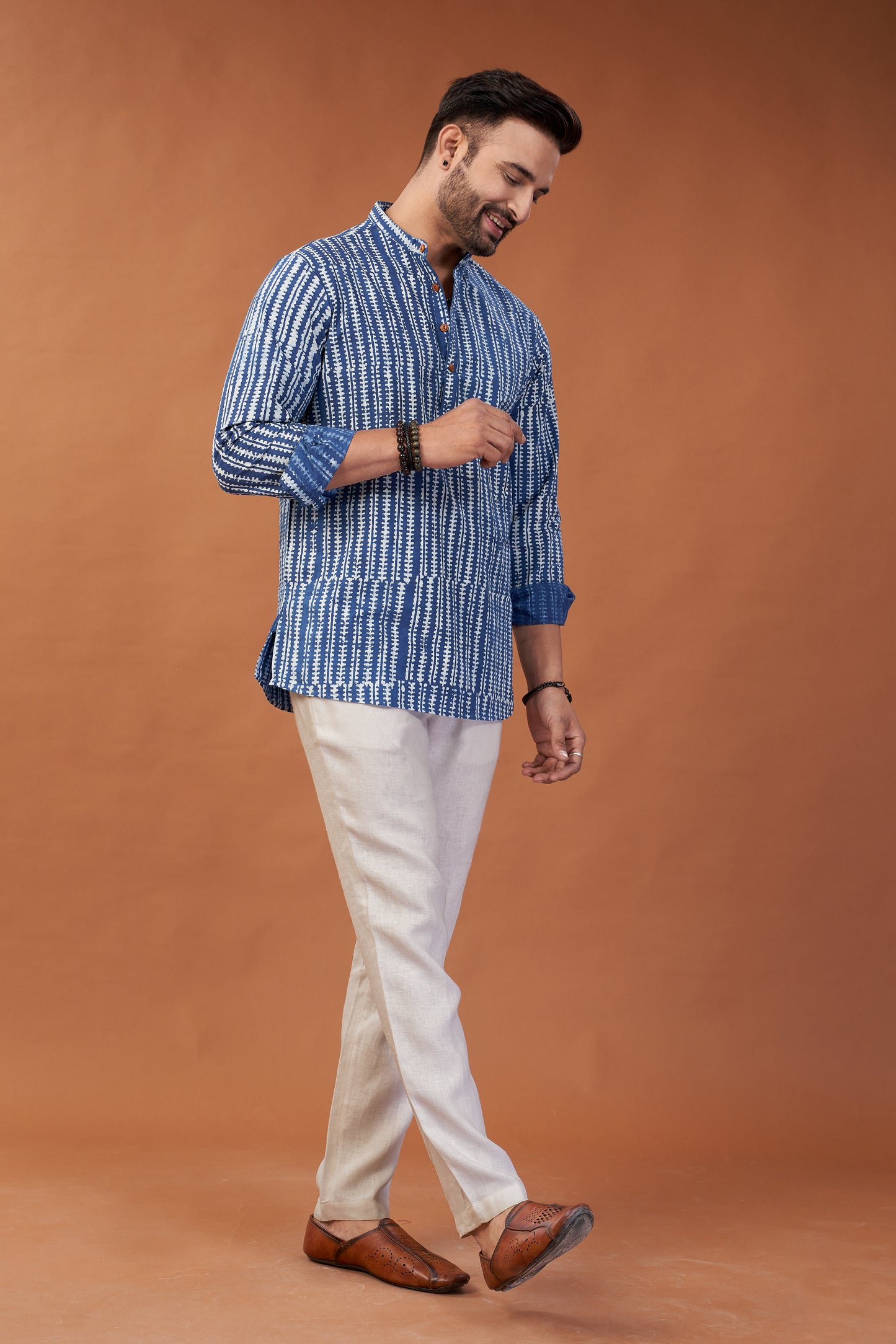 Ajrakh Blue Kurta Shirt - Dedhia House