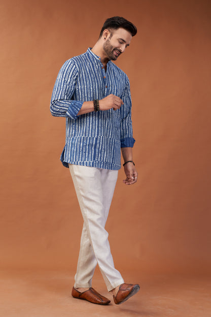 Ajrakh Blue Kurta Shirt - Dedhia House