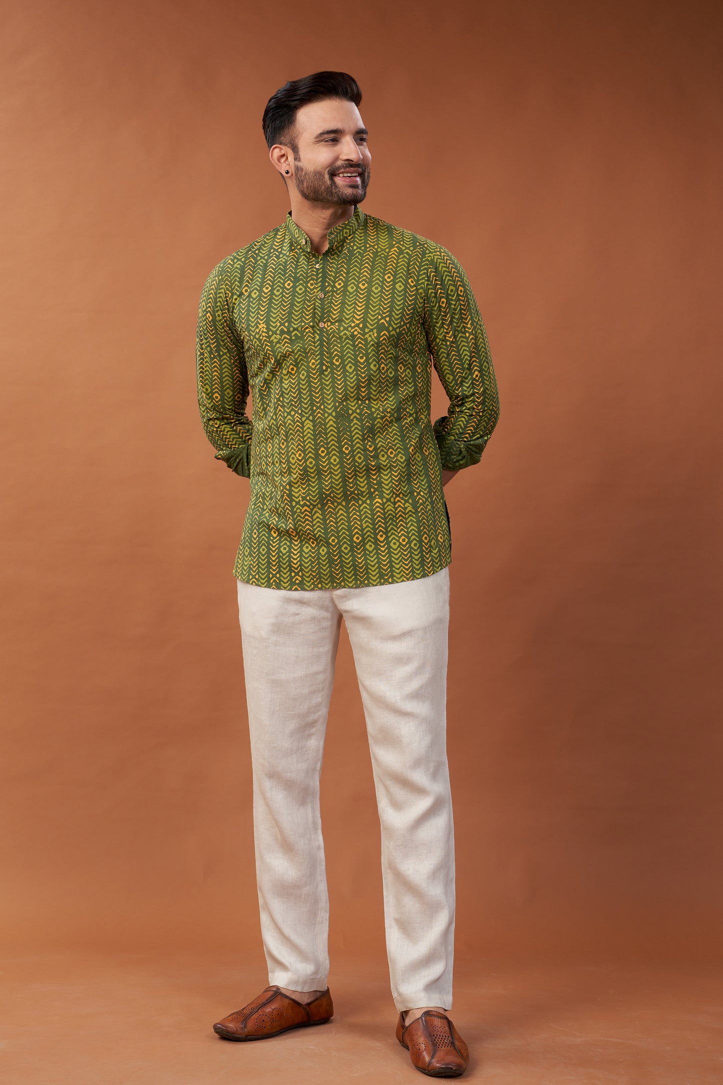 Ajrakh Green Kurta Shirt - Dedhia House