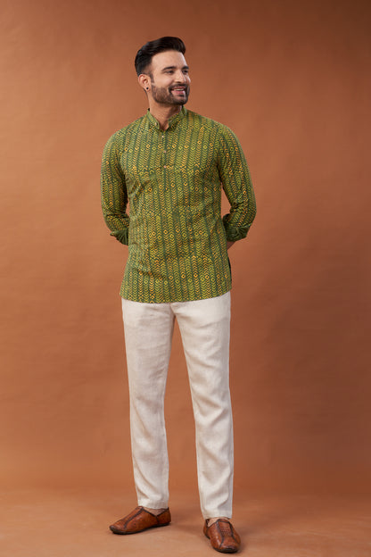 Ajrakh Green Kurta Shirt - Dedhia House