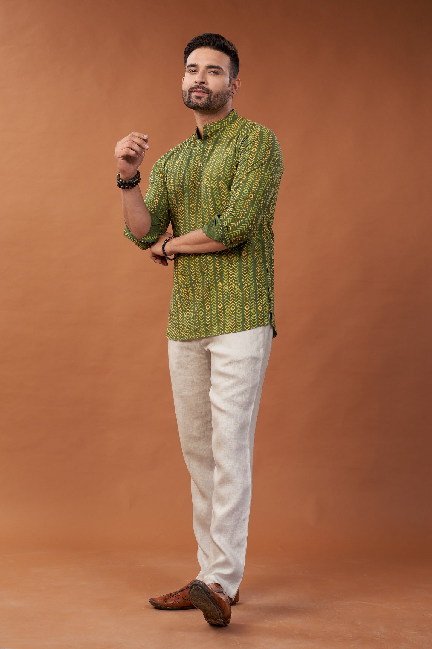 Ajrakh Green Kurta Shirt - Dedhia House